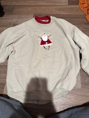 Women’s Vintage Cream Holiday Sweatshirt with Red Trim